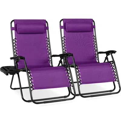 Best Choice Products Set Of 2 Extra Wide Zero Gravity Lounge Chair Recliners W/ Cup Holder In Purple