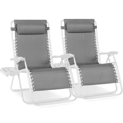 Best Choice Products Set Of 2 Extra Wide Zero Gravity Lounge Chair Recliners W/ Cup Holder In Gray