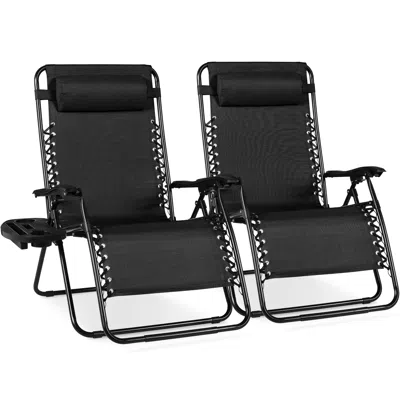 Best Choice Products Set Of 2 Extra Wide Zero Gravity Lounge Chair Recliners W/ Cup Holder In Black