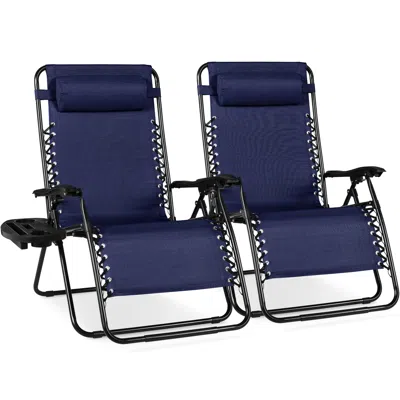 Best Choice Products Set Of 2 Extra Wide Zero Gravity Lounge Chair Recliners W/ Cup Holder In Blue