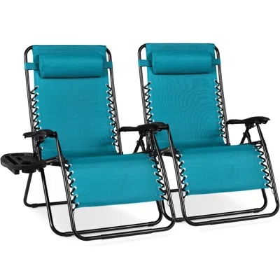 Best Choice Products Set Of 2 Extra Wide Zero Gravity Lounge Chair Recliners W/ Cup Holder In Blue