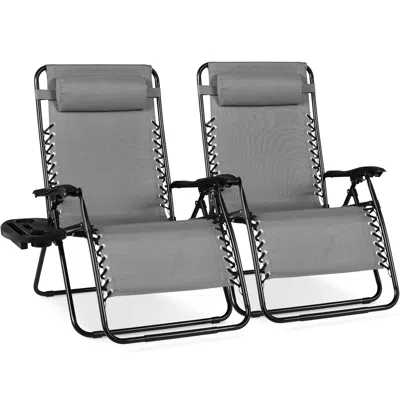 Best Choice Products Set Of 2 Extra Wide Zero Gravity Lounge Chair Recliners W/ Cup Holder In Gray