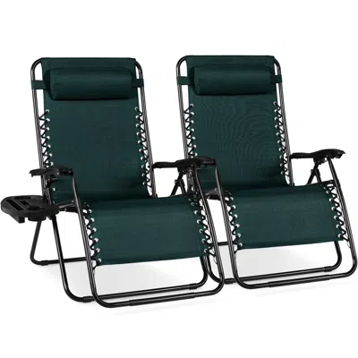 Best Choice Products Set Of 2 Extra Wide Zero Gravity Lounge Chair Recliners W/ Cup Holder In Green