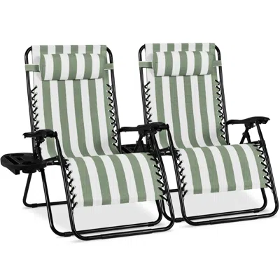 Best Choice Products Set Of 2 Extra Wide Zero Gravity Lounge Chair Recliners W/ Cup Holder In Green