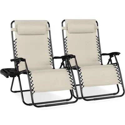 Best Choice Products Set Of 2 Extra Wide Zero Gravity Lounge Chair Recliners W/ Cup Holder In Neutral