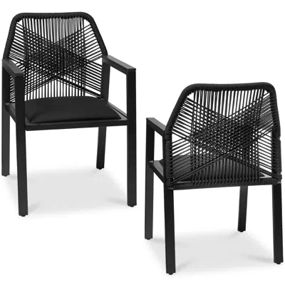 Best Choice Products Set Of 2 Indoor/outdoor Aluminum Woven Rope Dining Chairs W/ Armrests
