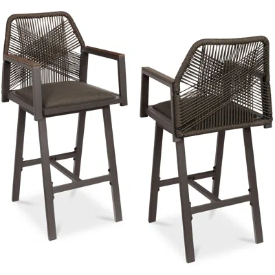 Best Choice Products Set Of 2 Indoor/outdoor Aluminum, Woven Rope Swivel Barstools W/ Armrests - Brown/mocha