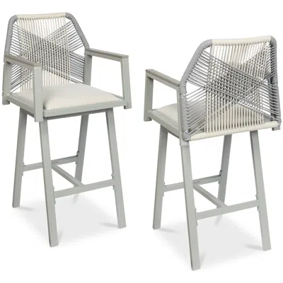 Best Choice Products Set Of 2 Indoor/outdoor Aluminum, Woven Rope Swivel Barstools W/ Armrests - Gray/meteor