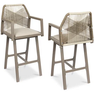 Best Choice Products Set Of 2 Indoor/outdoor Aluminum, Woven Rope Swivel Barstools W/ Armrests - Taupe/sandstorm