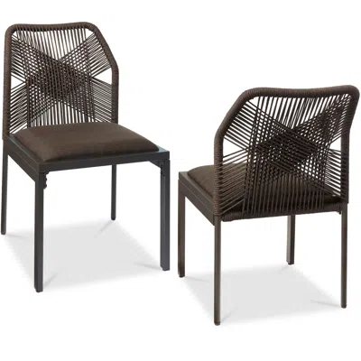 Best Choice Products Set Of 2 Indoor/outdoor Aluminum Woven Side Dining Chairs W/ All-weather Rope - Brown/mocha