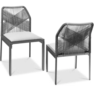 Best Choice Products Set Of 2 Indoor/outdoor Aluminum Woven Side Dining Chairs W/ All-weather Rope - Charcoal/graphite