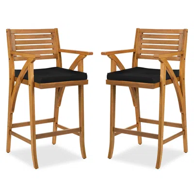 Best Choice Products Set Of 2 Outdoor Acacia Wood Bar Stools Bar Chairs W/ Weather-resistant Cushions - Black