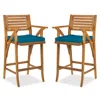Best Choice Products Set Of 2 Outdoor Acacia Wood Bar Stools Bar Chairs W/ Weather-resistant Cushions - Peacock Blue
