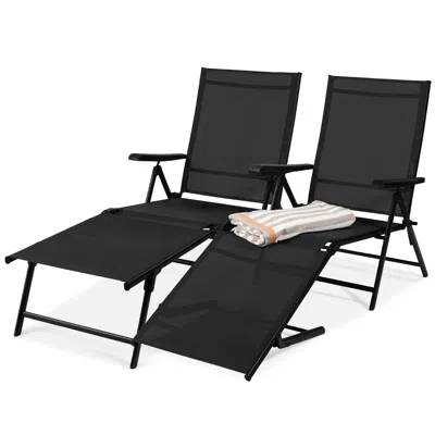 Best Choice Products Set Of 2 Outdoor Patio Chaise Lounge Chair Adjustable Folding Pool Lounger W/ Steel Frame In Black
