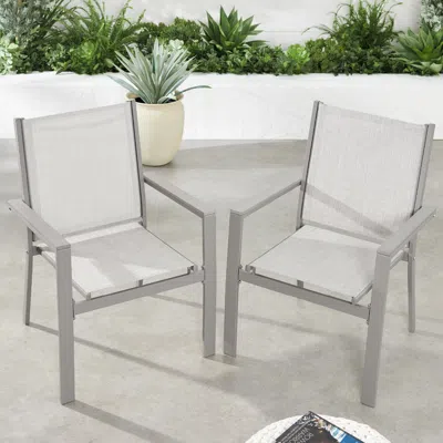 Best Choice Products Set Of 2 Textilene Chairs, Conversation Dining Accent Furniture W/ Armrests In White