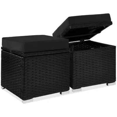 Best Choice Products Set Of 2 Wicker Ottomans, Multipurpose Furniture W/ Removable Cushions, Steel Frame
