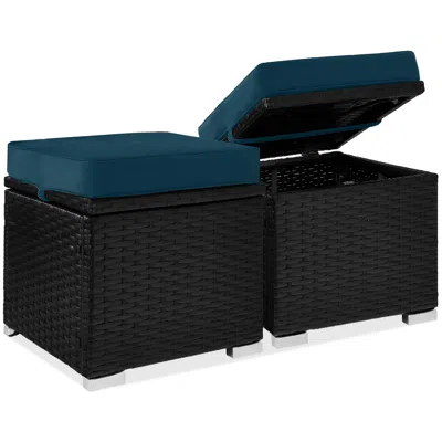 Best Choice Products Set Of 2 Wicker Ottomans, Multipurpose Furniture W/ Removable Cushions, Steel Frame