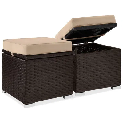 Best Choice Products Set Of 2 Wicker Ottomans, Multipurpose Furniture W/ Removable Cushions, Steel Frame In Brown
