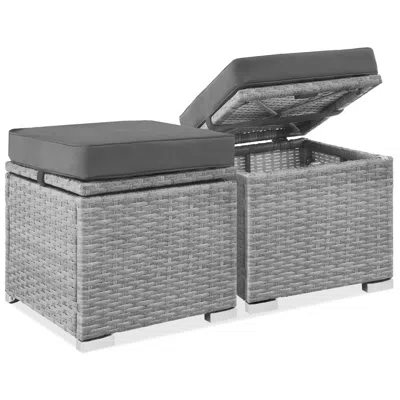Best Choice Products Set Of 2 Wicker Ottomans, Multipurpose Furniture W/ Removable Cushions, Steel Frame In Gray