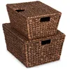 Best Choice Products Set Of 2 Xl Water Hyacinth Woven Tapered Storage Basket Chests W/ Attached Lid, Handle Hole