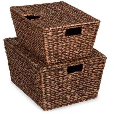 Best Choice Products Set Of 2 Xl Water Hyacinth Woven Tapered Storage Basket Chests W/ Attached Lid, Handle Hole In Green