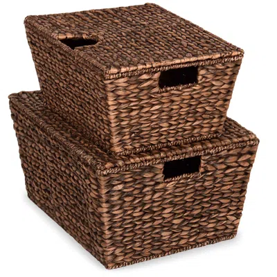 Best Choice Products Set Of 2 X-large & Medium Woven Storage Baskets W/lids, Hyacinth Nesting Organizer Bins - Brown
