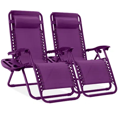 Best Choice Products Set Of 2 Zero Gravity Lounge Chair Recliners For Patio, Pool W/ Cup Holder Tray - Amethyst