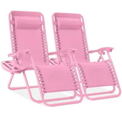 Best Choice Products Set Of 2 Zero Gravity Lounge Chair Recliners For Patio, Pool W/ Cup Holder Tray - Carnation In Pink