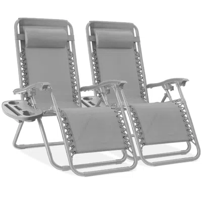 Best Choice Products Set Of 2 Zero Gravity Lounge Chair Recliners For Patio, Pool W/ Cup Holder Tray - Dove Gray