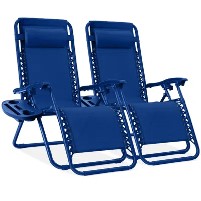 Best Choice Products Set Of 2 Zero Gravity Lounge Chair Recliners For Patio, Pool W/ Cup Holder Tray - Marine