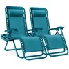 Best Choice Products Set Of 2 Zero Gravity Lounge Chair Recliners For Patio, Pool W/ Cup Holder Tray - Peacock In Blue