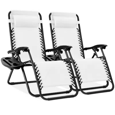 Best Choice Products Set Of 2 Zero Gravity Lounge Chair Recliners For Patio, Pool W/ Cup Holder Tray In Blue
