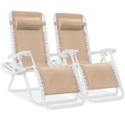 Best Choice Products Set Of 2 Zero Gravity Lounge Chair Recliners For Patio, Pool W/ Cup Holder Tray In Neutral