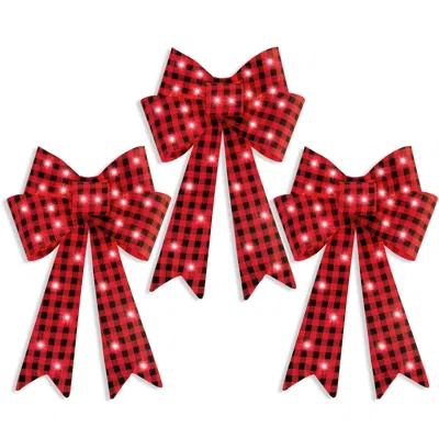 Best Choice Products Set Of 3 Pre-lit Christmas Bows, Indoor/outdoor Led Holiday Décor W/ 8 Light Functions In Neutral