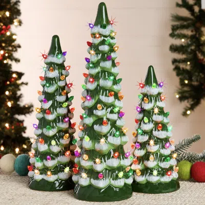 Best Choice Products Set Of 3 Xl Pre-lit Hand-painted Ceramic Tabletop Christmas Trees W/multi Lights