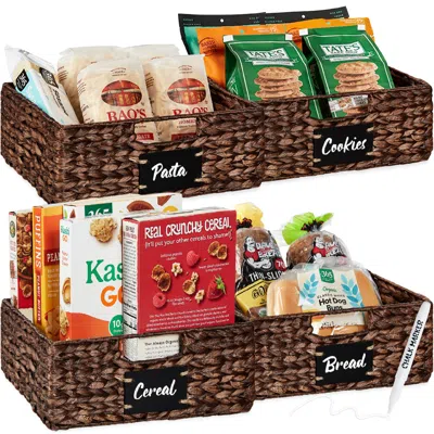 Best Choice Products Set Of 4 13in Woven Water Hyacinth Pantry Baskets W/ Chalkboard Label, Chalk Marker In Pink