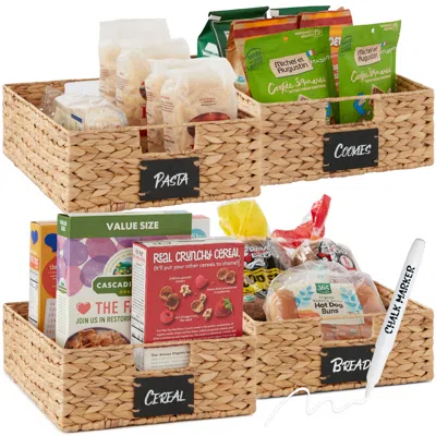 Best Choice Products Set Of 4 16x12in Woven Water Hyacinth Pantry Baskets W/ Chalkboard Label, Chalk Marker In Multi