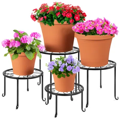 Best Choice Products Set Of 4 Indoor Outdoor Metal Plant Stands, Flowerpot Holders For Home & Garden W/starburst Design