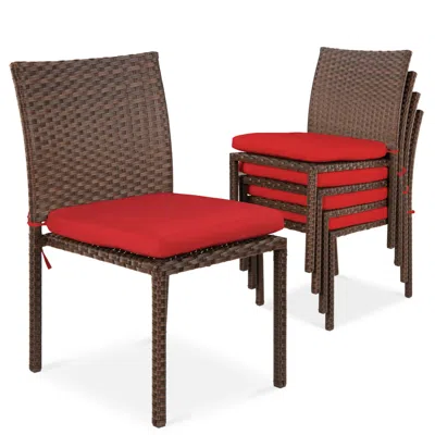 Best Choice Products Set Of 4 Stackable Outdoor Patio Wicker Chairs W/ Cushions, Uv-resistant Finish In Brown