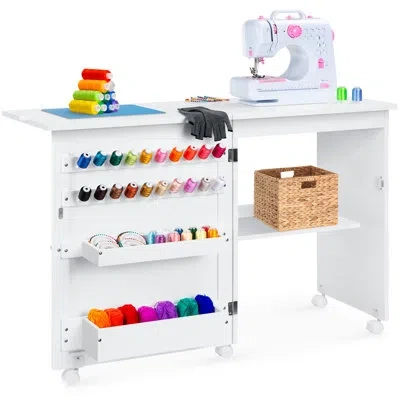 Best Choice Products Sewing Machine Table & Desk W/ Craft Storage And Bins - Gray In Mystic Oak,mystic Oak