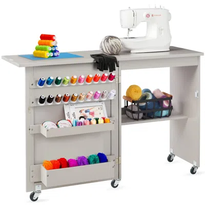Best Choice Products Sewing Machine Table & Desk W/ Craft Storage And Trays In Silver