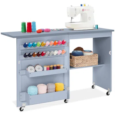 Best Choice Products Sewing Machine Table & Desk W/ Craft Storage And Trays In Orange