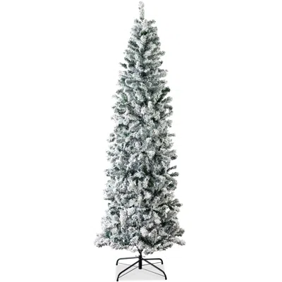 Best Choice Products Snow Flocked Artificial Pencil Christmas Tree Holiday Decoration W/ Metal Stand In Gray