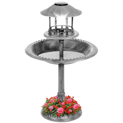 Best Choice Products Solar Outdoor Bird Bath Pedestal Fountain Garden Decoration W/ Fillable Planter Base In Metallic