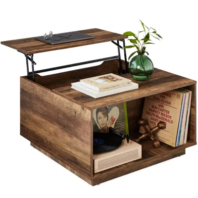 Best Choice Products Square Rustic Modern Lift Top Coffee Table W/ Cubby, Non-scratch Pads In Gray