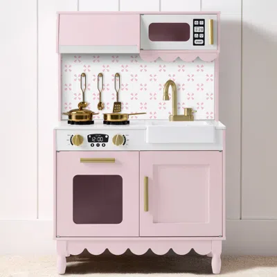 Best Choice Products Toddler Kitchen Playset - Wooden Kids Pretend Play Cooking Set With Accessories & Storage In Pink