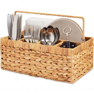Best Choice Products Utensil Caddy W/handle - 5 Compartments, Woven Wicker Utensil Silverware Flatware Organizer - Natura In Brown
