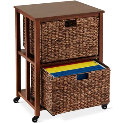 Best Choice Products Vertical Rolling File Cabinet For Home, Office W/ Rubberwood Frame, Locking Caster Wheels In Brown
