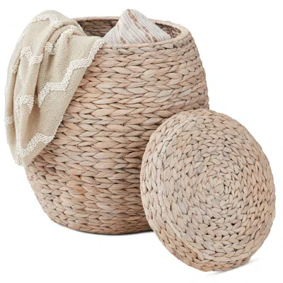 Best Choice Products Vintage Multipurpose Hyacinth Storage Organizer Tote Basket W/ Lid In Gray