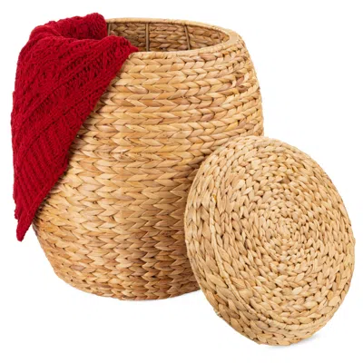 Best Choice Products Vintage Multipurpose Hyacinth Storage Organizer Tote Basket W/ Lid In Neutral